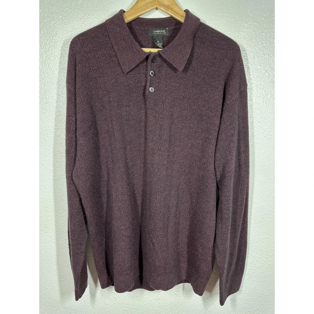 Cambridge Classics Sweater Mens XL Burgundy Heather‎ Polo Long Sleeve Collared